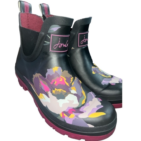Joules Black & Hot Pink Floral Wellibob Chelsea Rain Boot Women’s Size 5 - Picture 6 of 6